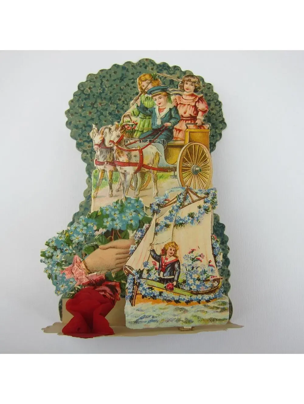 Antique Valentine Honeycomb 3D Pop Up Ship Boy Sailor Suit Girls Carriage LARGE